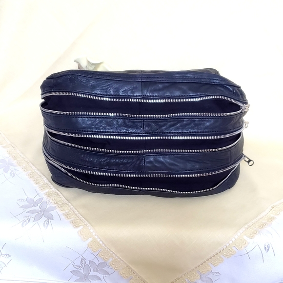 Zara Expandable Boho Black Travel Bag Genuine Leather - Picture 6 of 14